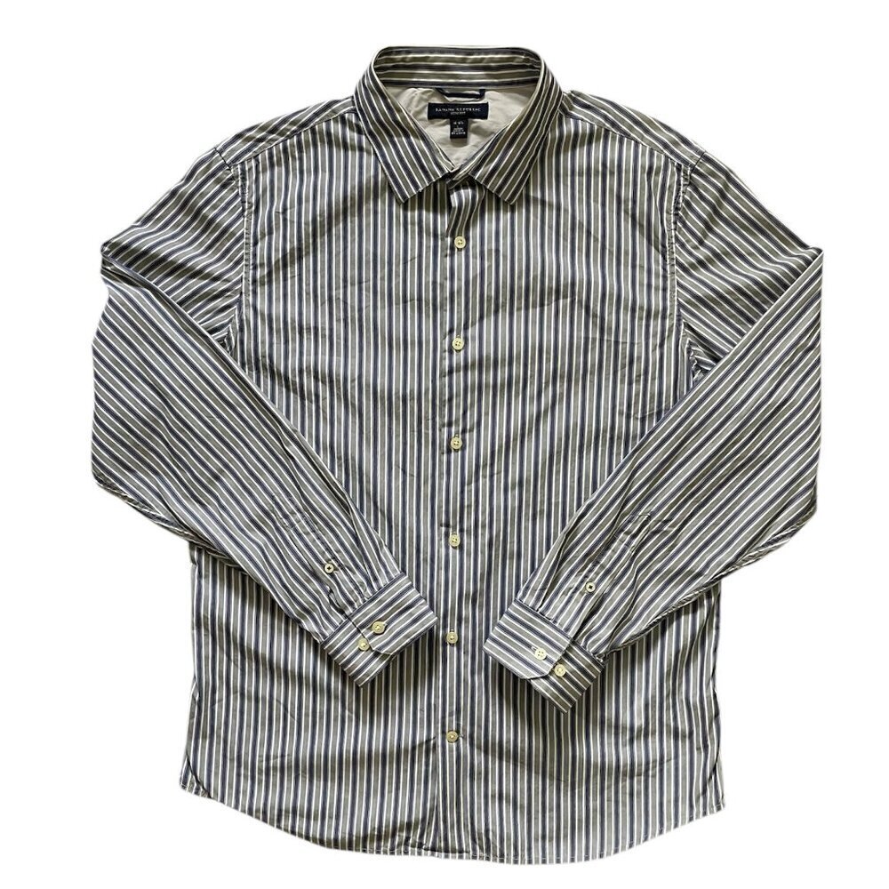 Banana Republic Button Down Slim Fit Shirt Mens Long Sleeve Blue Gray Striped L - Picture 2 of 8
